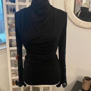 NWOT Venus Black top with lace bell sleeves